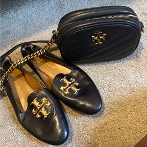 Tory Burch Black and Gold Platform Shoes